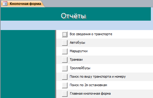 Отчёты в базе данных Городской транспорт.
