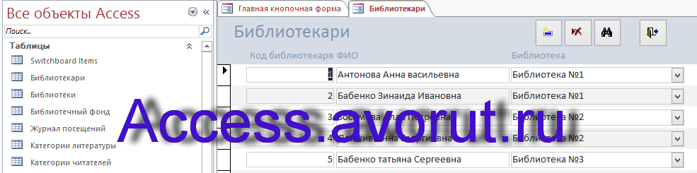 Скачать базу данных access ИС библиотечного фонда города. Форма Библиотекари.