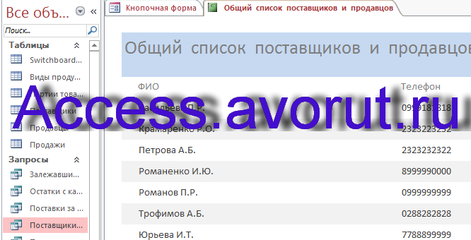Готовая база данных access Галантерейный магазин. Общий список поставщиков и продавцов, отчёт.