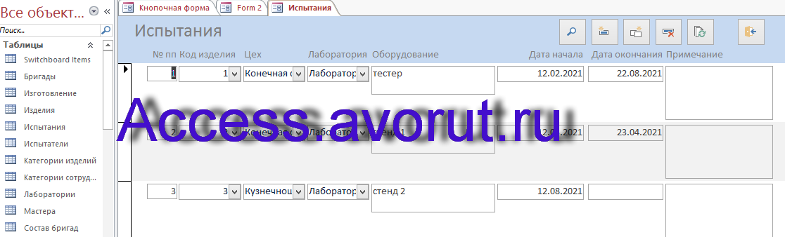 ИС автомобилестроительного предприятия. Форма Испытания