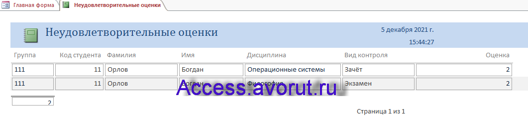 Скачать базу данных access Успеваемость студентов ВУЗа (кафедры)