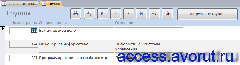 Форма "Нагрузка" курсовой базы данных «Распределение учебной нагрузки».
