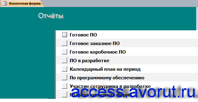 Отчёты базы данных «Бизнес-процессы компьютерной фирмы» (разработка ПО).