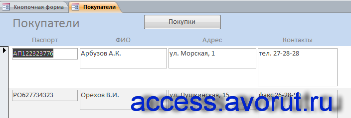 Форма «Покупатели». Скачать готовую базу данных «Выставка-продажа картин».